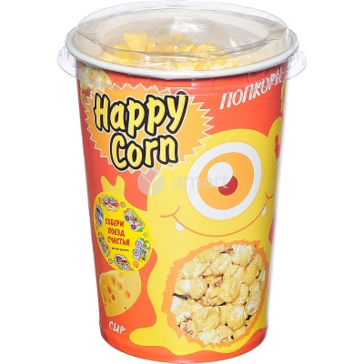 Попкорн Happy Corn вкус сыр Чеддер стакан 85г (1х9)